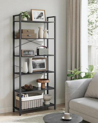 VASAGLE Tall Bookshelf, Shelving Unit, 6-Tier Bookcase, Free-Standing Shelf Unit, Shelving Rack, Ebony Black and Ink Black