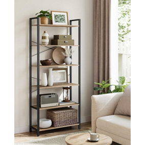 VASAGLE Tall Bookshelf Tower, 6 Levels, Spacious Bookcase, Free-Standing Shelving Unit, Camel Brown and Ink Black