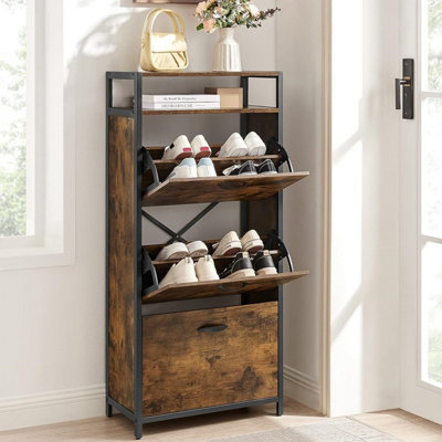 VASAGLE Tall Shoe Cabinet, Footwear Storage with Folding Doors, Hallway ...