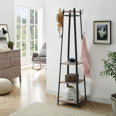 VASAGLE Three Tier Coat Rack with Shelf, Industrial Cloakroom Stand ...