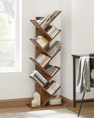 VASAGLE Tree Bookshelf 8 Tier Floor Standing Bookcase with Wooden Shelves for Living Room Home Office