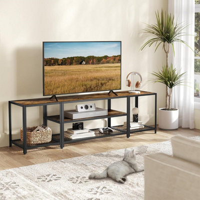 VASAGLE TV Cabinet, 3-Tier Entertainment Center, TV Stand with Open Shelves, Industrial, Rustic Brown and Ink Black