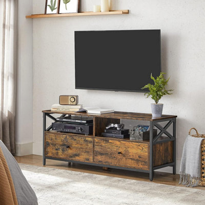 VASAGLE TV Cabinet, TV Unit for 55-Inch TV, Living Room, with 2 Drawers, 2 Storage Shelves, 120 x 40 x 50 cm, Steel Frame