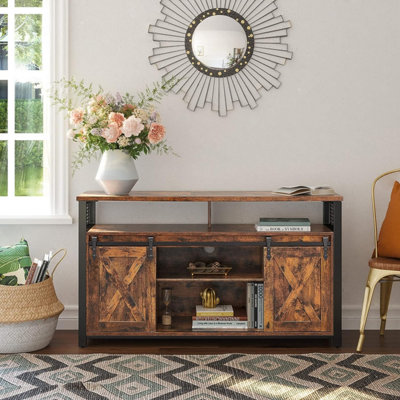 Diy farmhouse tv stand deals with barn doors