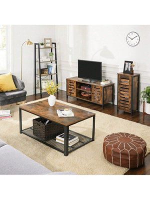 VASAGLE TV Stand TV Stand With Shelves And Storage Cupboards, Louvered ...