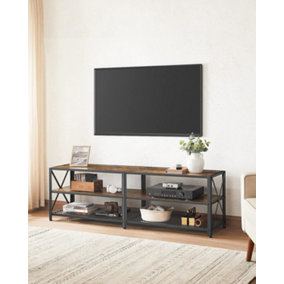 VASAGLE TV Stand, TV Table for TV up to 70 Inches, with Shelves, Steel Frame, Living Room, Bedroom Furniture, Rustic Brown