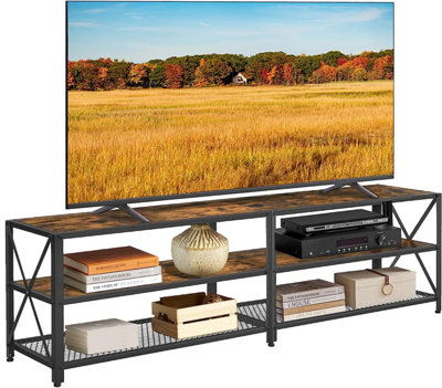VASAGLE TV-meubel in industrieel design, lowboard met schuifdeuren en 2 rekken, TV-tafel met vintage afwerking, woonkamer, slaapkamer, gang, strijkijzer, 110 x 40 x 45 cm, vintage bruin-zwart LTV41BX