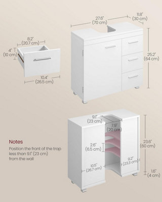 VASAGLE Under Sink Bathroom Cabinet, Storage Cabinet, with 3 Drawers, 2 ...