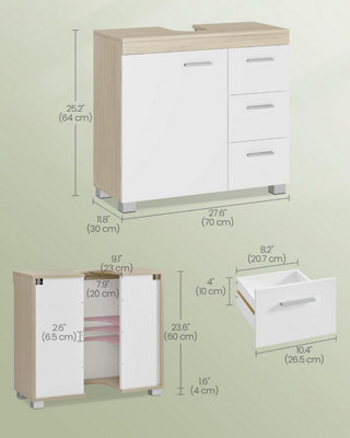 VASAGLE Under Sink Bathroom Cabinet, Storage Cabinet, with 3 Drawers ...