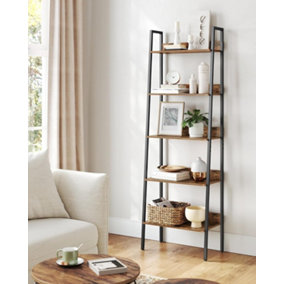 VASAGLE Vertical Ladder Shelf, 5-Tier Bookcase, Practical Storage Rack for Home Office, Industrial, Rustic Brown and Ink Black