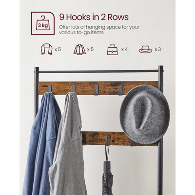VASAGLE Vintage Hat and Coat Stand Hallway Shoe Rack and Bench with Shelves Storage Organiser with