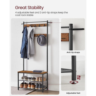 VASAGLE Vintage Hat and Coat Stand Hallway Shoe Rack and Bench