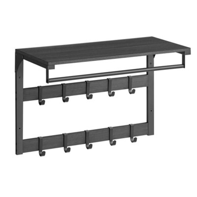 VASAGLE Wall-Mounted Coat Rack, Wall Shelf with 10 Removable Hooks