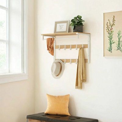 VASAGLE Wall-Mounted Coat Rack, Wall Shelf with 10 Removable Hooks
