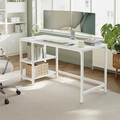 VASAGLE Writing Desk Office Table with Dual Shelves Versatile Workstation for Home or Office Modern Steel Frame Maple White