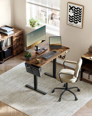 VASAGLE Writing Desk, Smart Height-Adjustable Station with Memory Settings, Rustic Brown