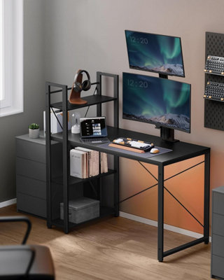 VASAGLE Writing Desk with Storage Shelves on Left or Right, Wide Computer Desk, Versatile Table, Home Office Desk, Ebony Black