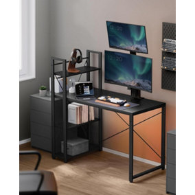 VASAGLE Writing Desk with Storage Shelves on Left or Right, Wide Computer Desk, Versatile Table, Home Office Desk, Ebony Black