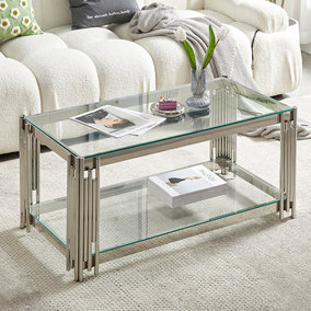 Vasari Coffee Table Clear Glass Top Coffee Table for Living Room Centre Table Tea Table for Living Room Furniture Clear Glass