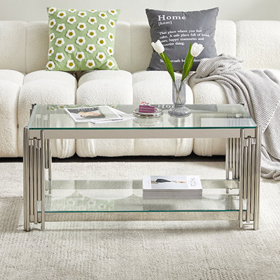 Vasari Coffee Table Clear Glass Top Coffee Table for Living Room Centre Table Tea Table for Living Room Furniture Clear Glass