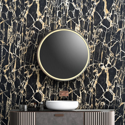 Vasari Enzo Marble Black/Gold Wallpaper
