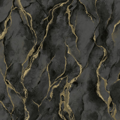 Vasari Pandora Black & Gold Marble Wallpaper 400136