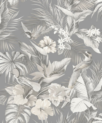 Vasari Paradise Birds Grey Wallpaper