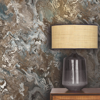Vasari Serafina Marble Blue/Brown Wallpaper