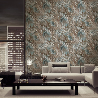 Vasari Serafina Marble Blue/Brown Wallpaper