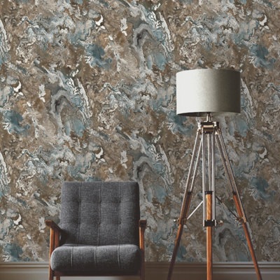 Vasari Serafina Marble Blue/Brown Wallpaper
