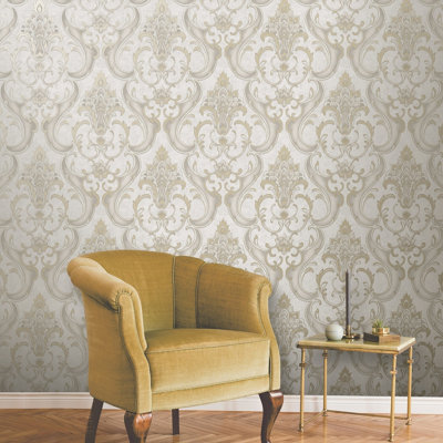 Vasari Sonata Damask Cream/Gold Wallpaper
