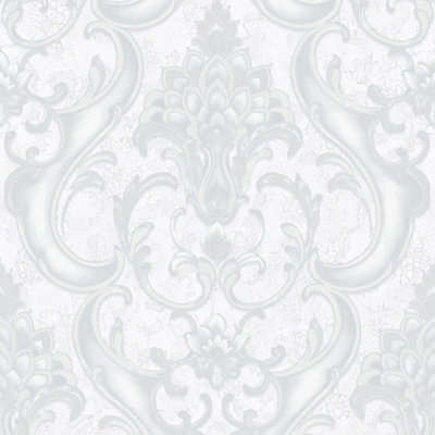 Vasari Sonata Damask Silver/Grey Wallpaper