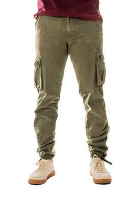 Vasego Men's Cargo Trousers Durable Work Pants for Men with 6 Pockets Work Camping Hiking Trousers Olive, 28