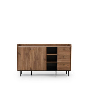 Vasina 01 Sideboard Cabinet 150cm - Rustic Oak Castello & Black Matt with Industrial Metal Legs