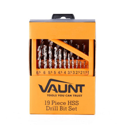 Vaunt 19 Piece HSS Ground Forged Drill Bit Set Self-centering Tip 1mm ...