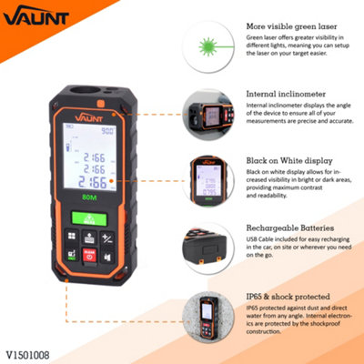 Vaunt Professional Green Beam Laser Distance Measure 80m V1501008
