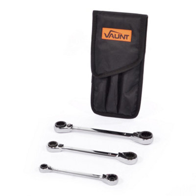Vaunt Spanners V1448000 3 Piece Reversible Ratchet Spanner Set in Wallet
