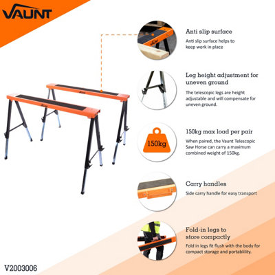 Vaunt Telescopic Saw Horse Twin Pack Adjustable Non Slip Trestle Pair V2003006 - 7