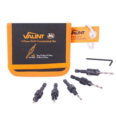 Vaunt V1318001 5 Piece Drill Countersink Drill Bit Set Quick Release 1/4 Hex