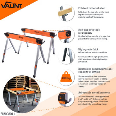 Vaunt V2003011 Heavy Duty Lightweight Saw Horse Twin Pack Load Capacity 1000kg - 8