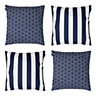 Veeva Deck Stripe Set of 4 Navy Blue Outdoor Cushion