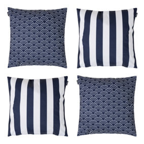 Veeva Deck Stripe Set of 4 Navy Blue Outdoor Cushion