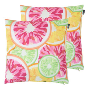 Veeva Grapefruit Print with Lime Green Set of 2 Outdoor Cushion