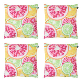 Veeva Grapefruit Print with Lime Green Set of 4 Outdoor Cushion