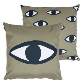 Veeva Indoor Outdoor Cushion Set of 2 Green Eyes Water Resistant Cushions