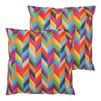 Veeva Indoor Outdoor Cushion Set of 2 Rainbow Chevron Water Resistant Cushions