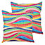 Veeva Indoor Outdoor Cushion Set of 2 Rainbow Stripe Water Resistant Garden Cushions