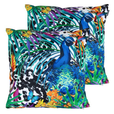 Veeva Indoor Outdoor Cushion Set of 2 Teal Green Water Resistant Garden Cushions DIY at B&Q