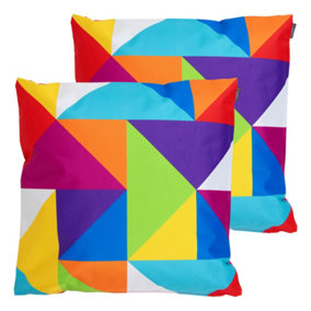 Veeva Indoor Outdoor Cushion Set of 2 Technicolour Geometric Water Resistant Cushions