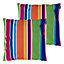 Veeva Indoor Outdoor Cushion Set of 2 Technicolour Stripe Water Resistant Cushions